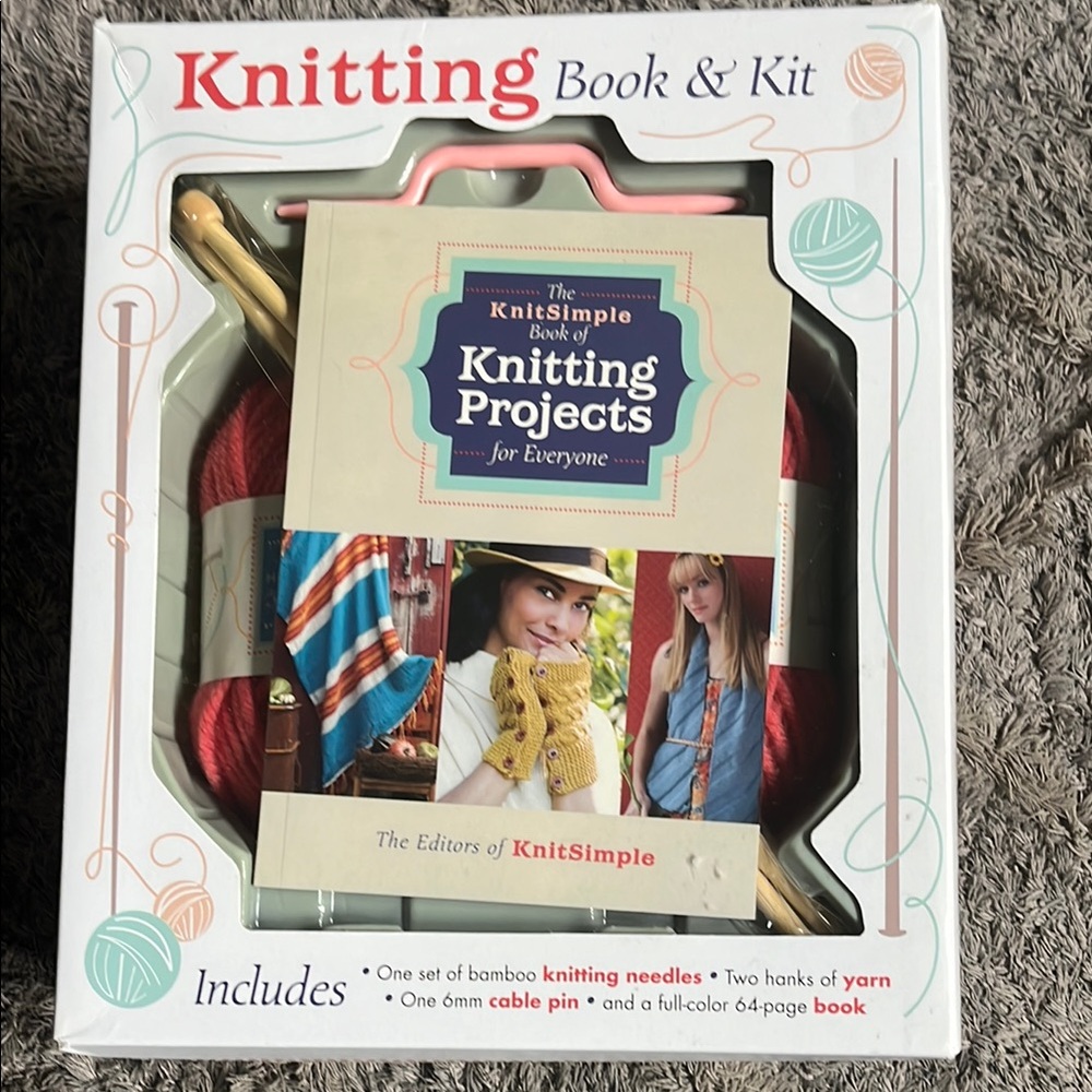 Simple Knitting Book & Kit - Red and Gold